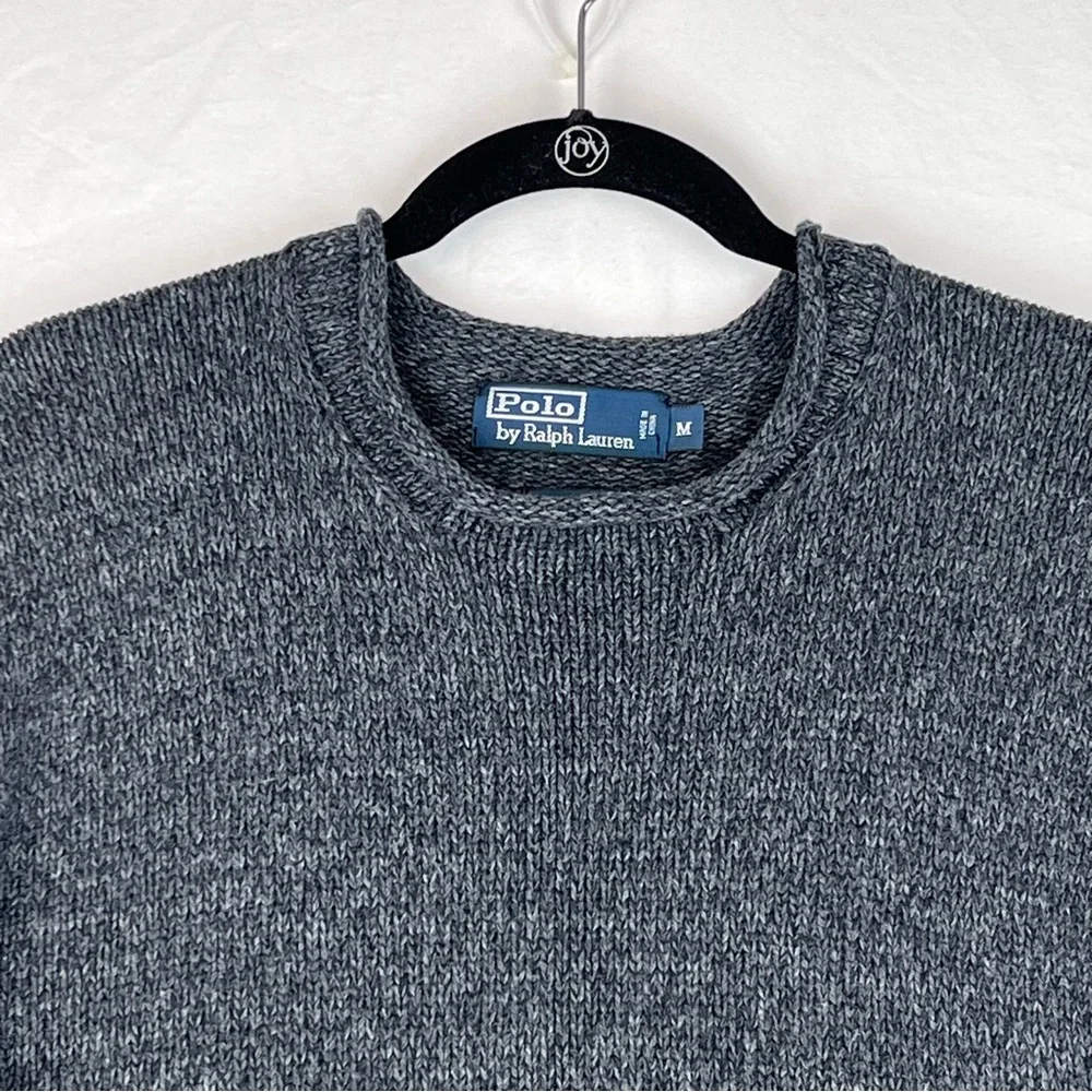 VINTAGE POLO RALPH LAUREN Men’s SWEATER Sz M Heather Black Gray Heritage Preppy